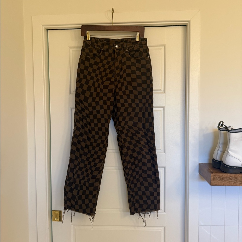 Divided Brown and Black Checkered Straight Leg Pants